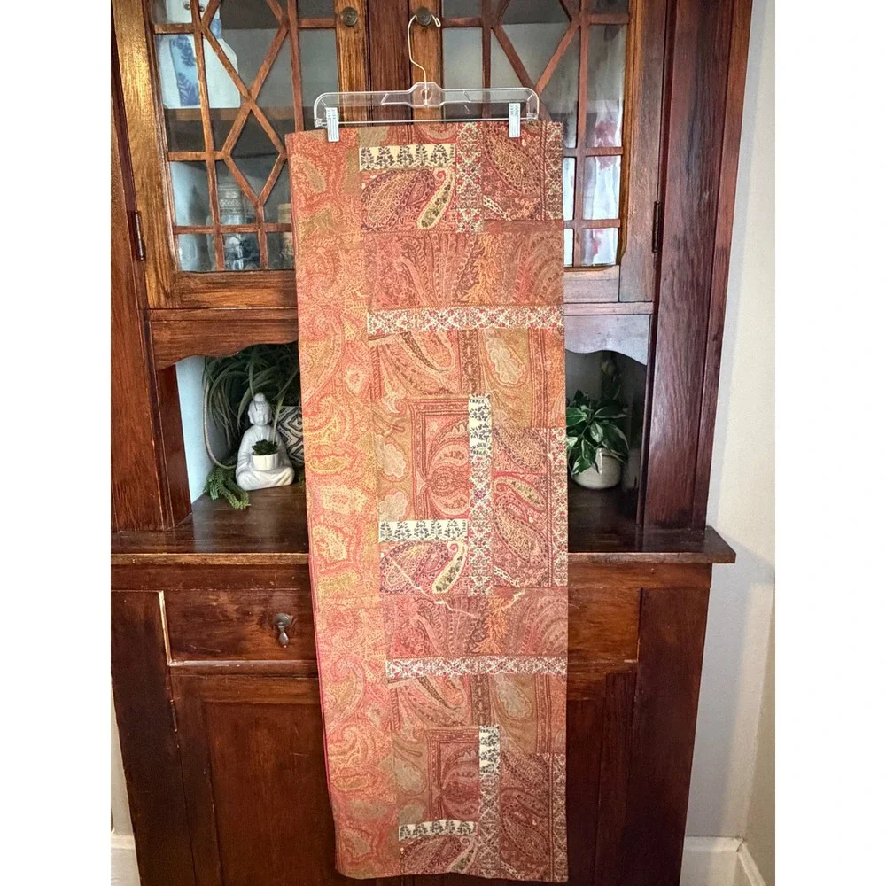 Pottery Barn Paisley Patchwork Table Runner Red Orange Cotton Linen